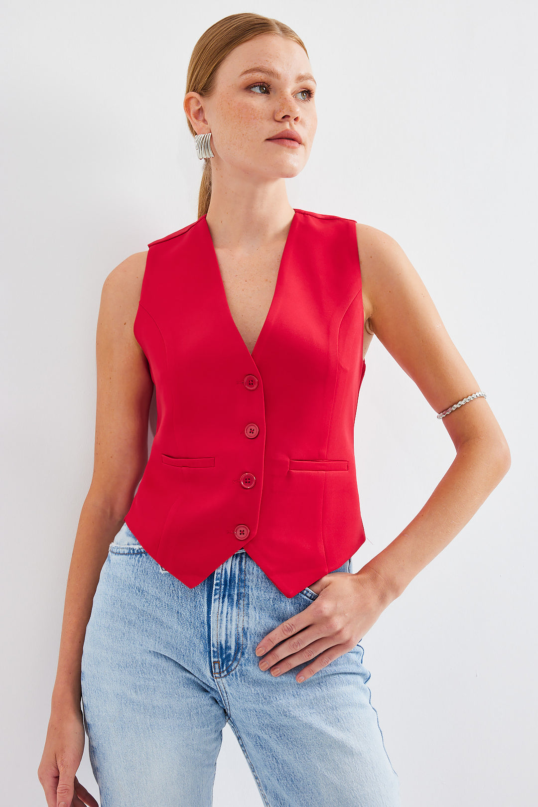 BGD Women Short Woven Vest - Red - Avondale