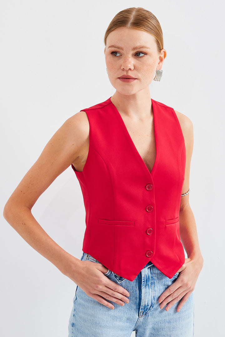 BGD Women Short Woven Vest - Red - Avondale