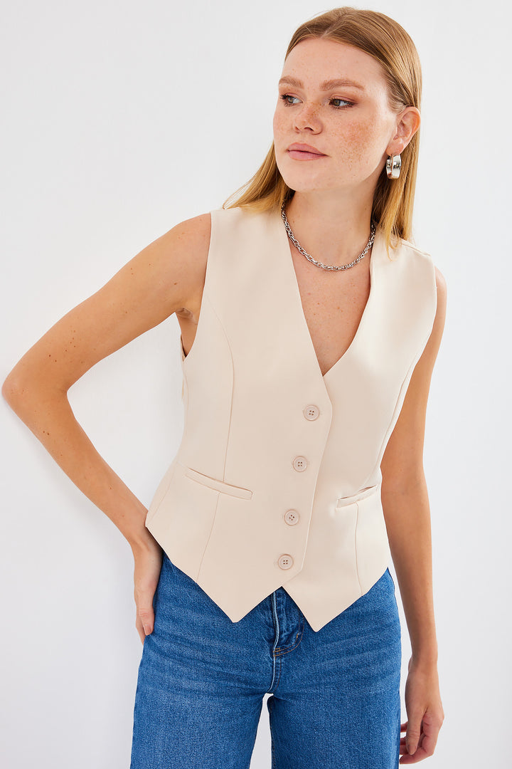 BGD Women Short Woven Vest - Cream - Sittingbourne