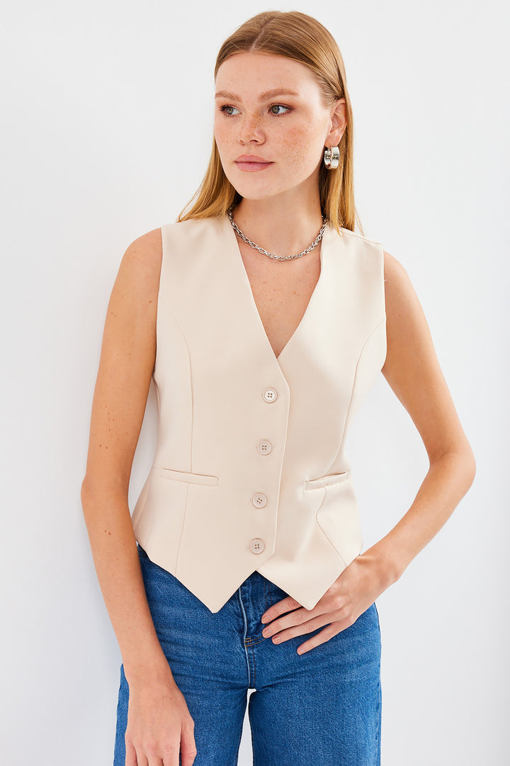 BGD Women Short Woven Vest - Cream - Sittingbourne