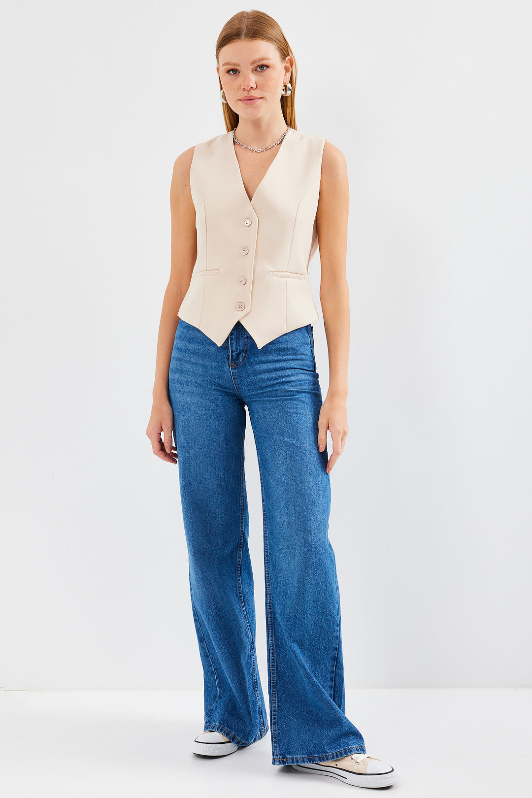 BGD Women Short Woven Vest - Cream - Sittingbourne