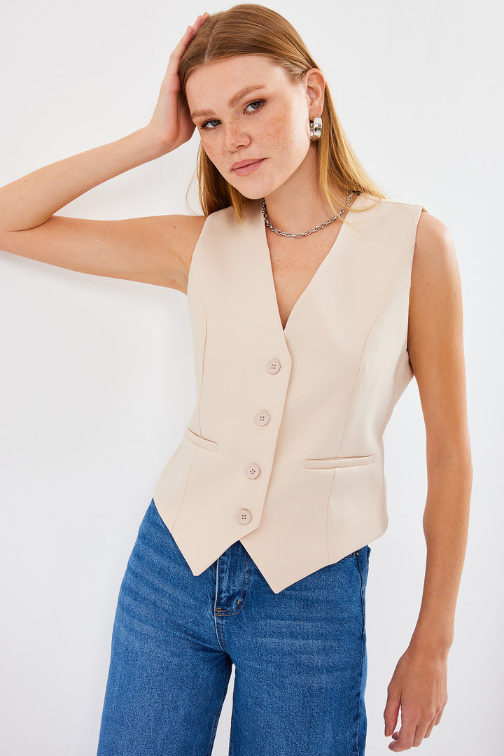 BGD Women Short Woven Vest - Cream - Sittingbourne