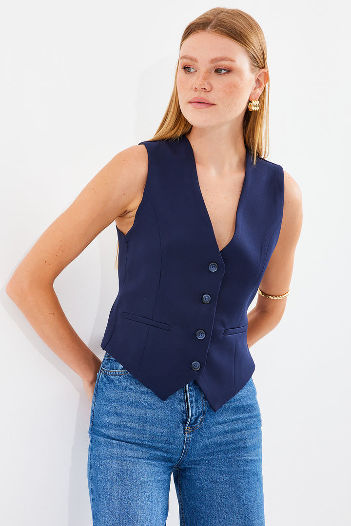 BGD Women Short Woven Vest - Navy Blue - Avondale