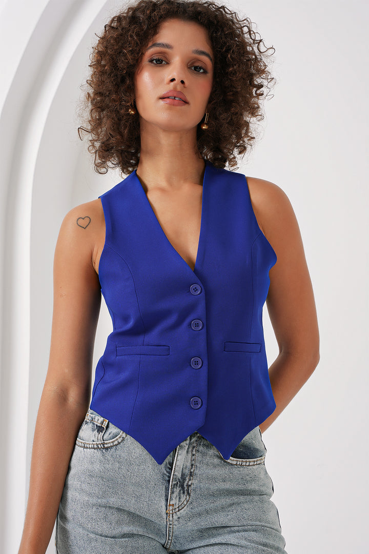 BGD Women Short Woven Vest - Blue - Tlapacoyan