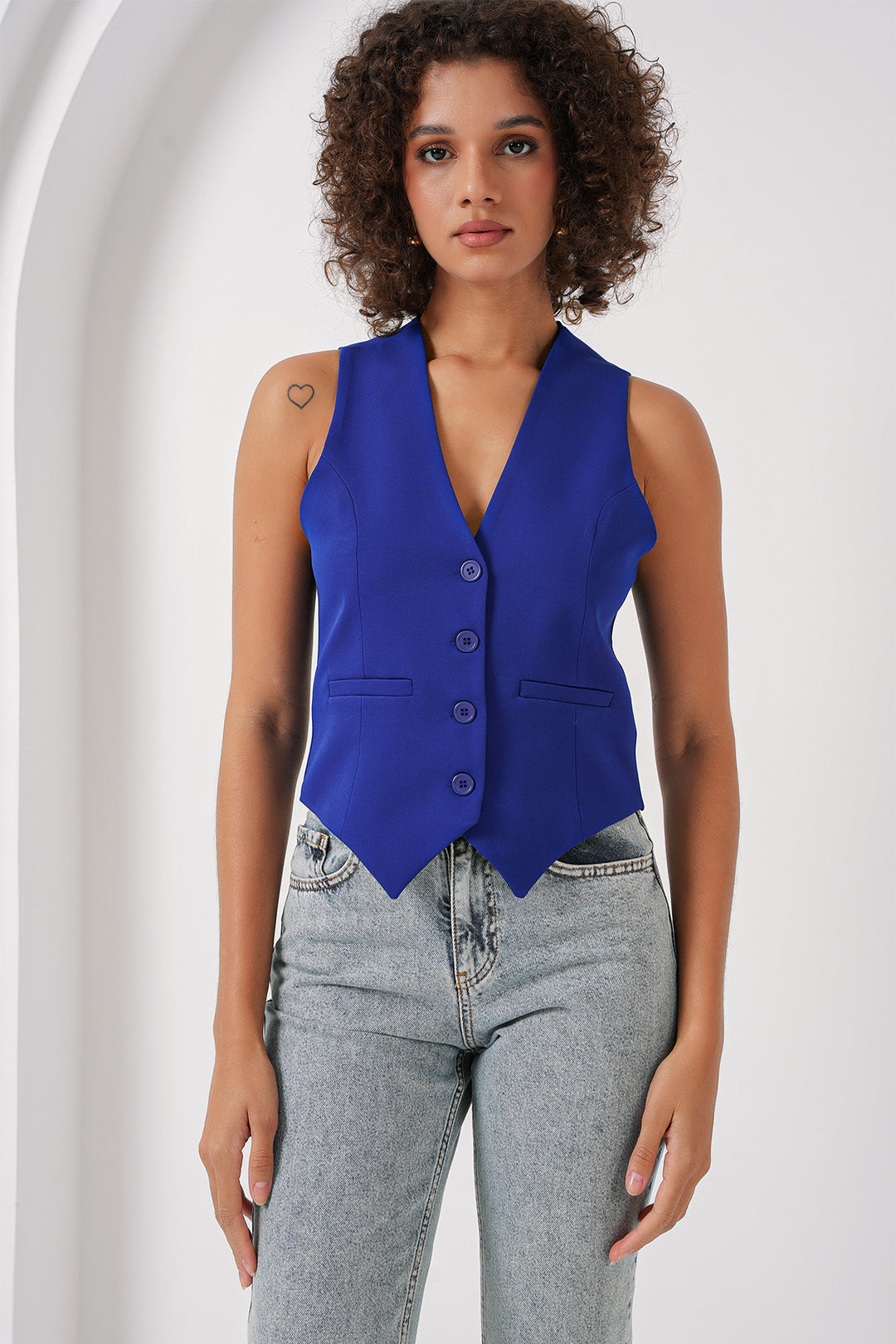 BGD Women Short Woven Vest - Blue - Tlapacoyan