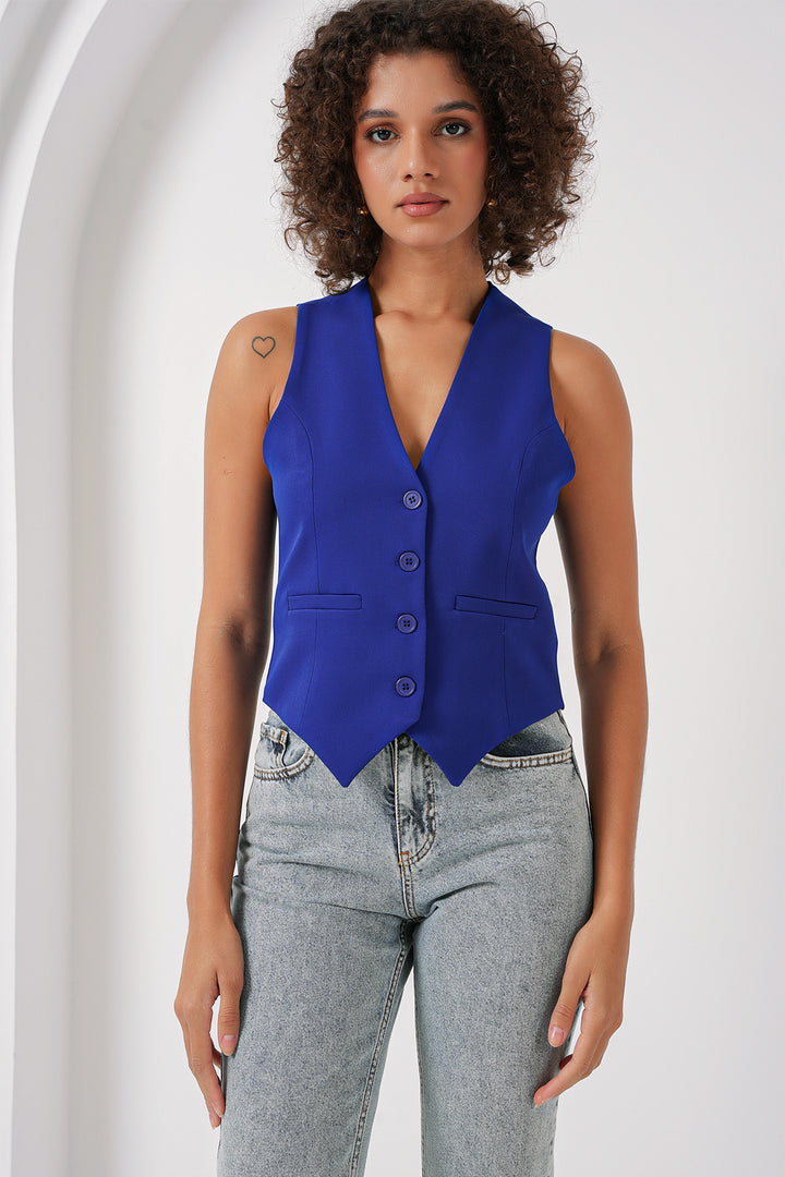 BGD Women Short Woven Vest - Blue - Tlapacoyan