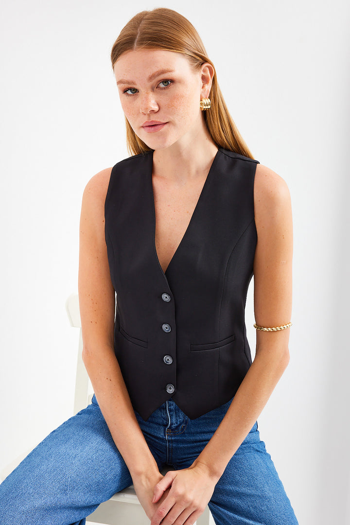 BGD Women Short Woven Vest - Black - Medicine Hat