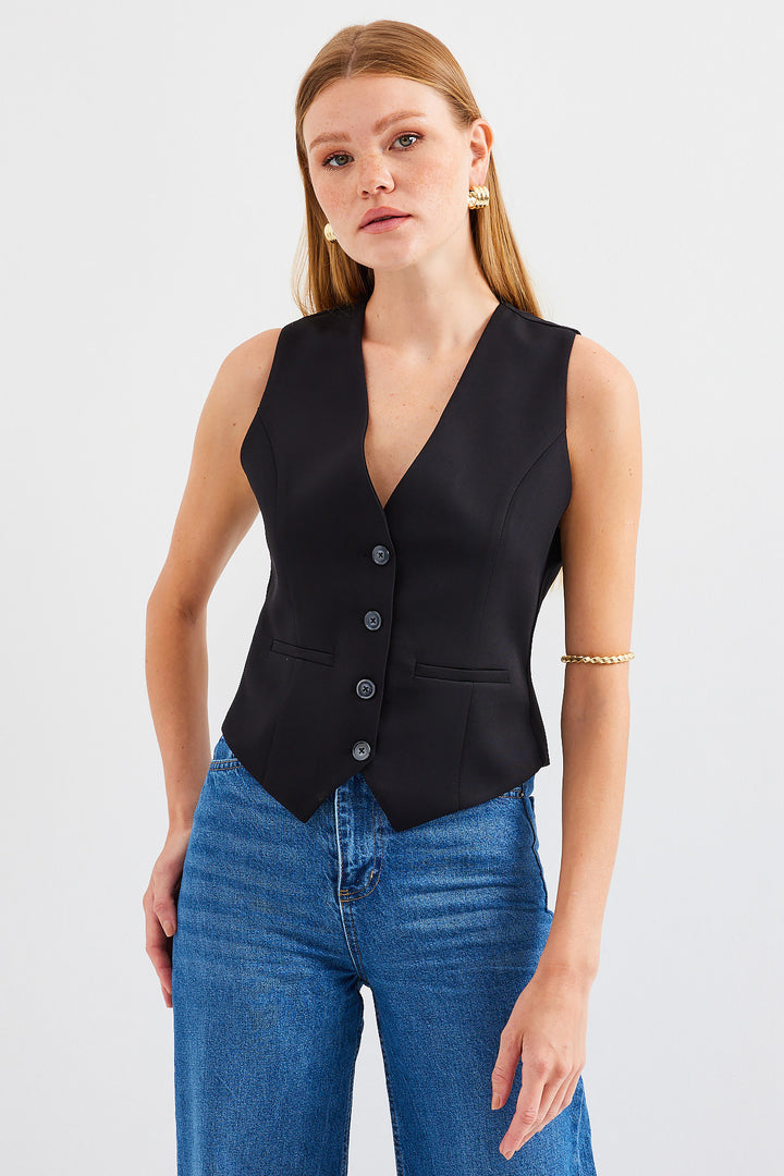 BGD Women Short Woven Vest - Black - Medicine Hat