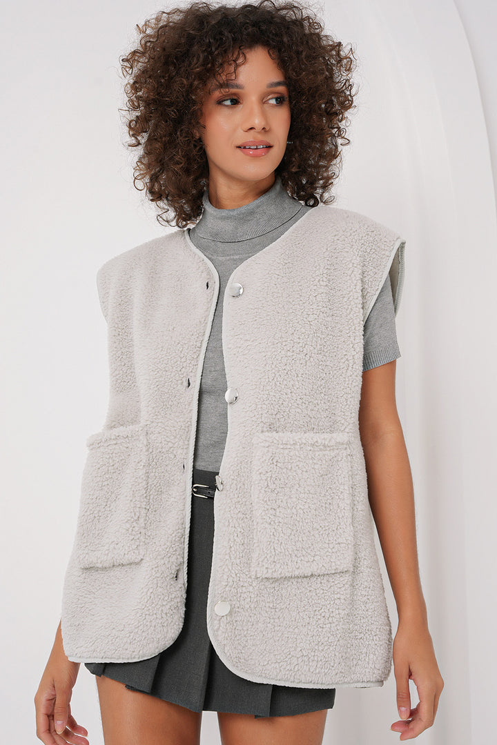 BGD Women Pocket Plush Vest - Gray - Kostiantynivka