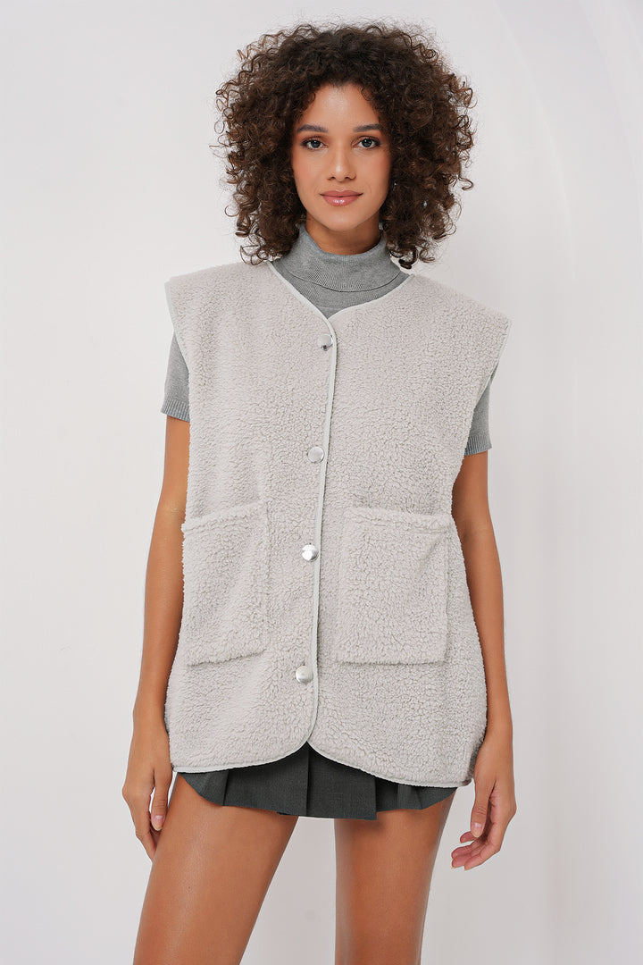 BGD Women Pocket Plush Vest - Gray - Kostiantynivka