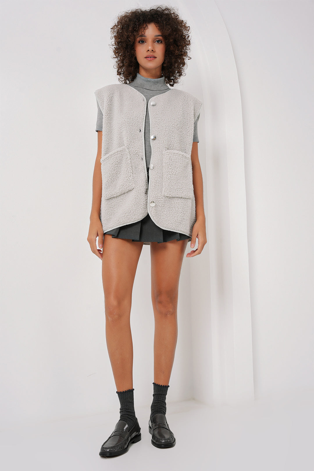 BGD Women Pocket Plush Vest - Gray - Kostiantynivka