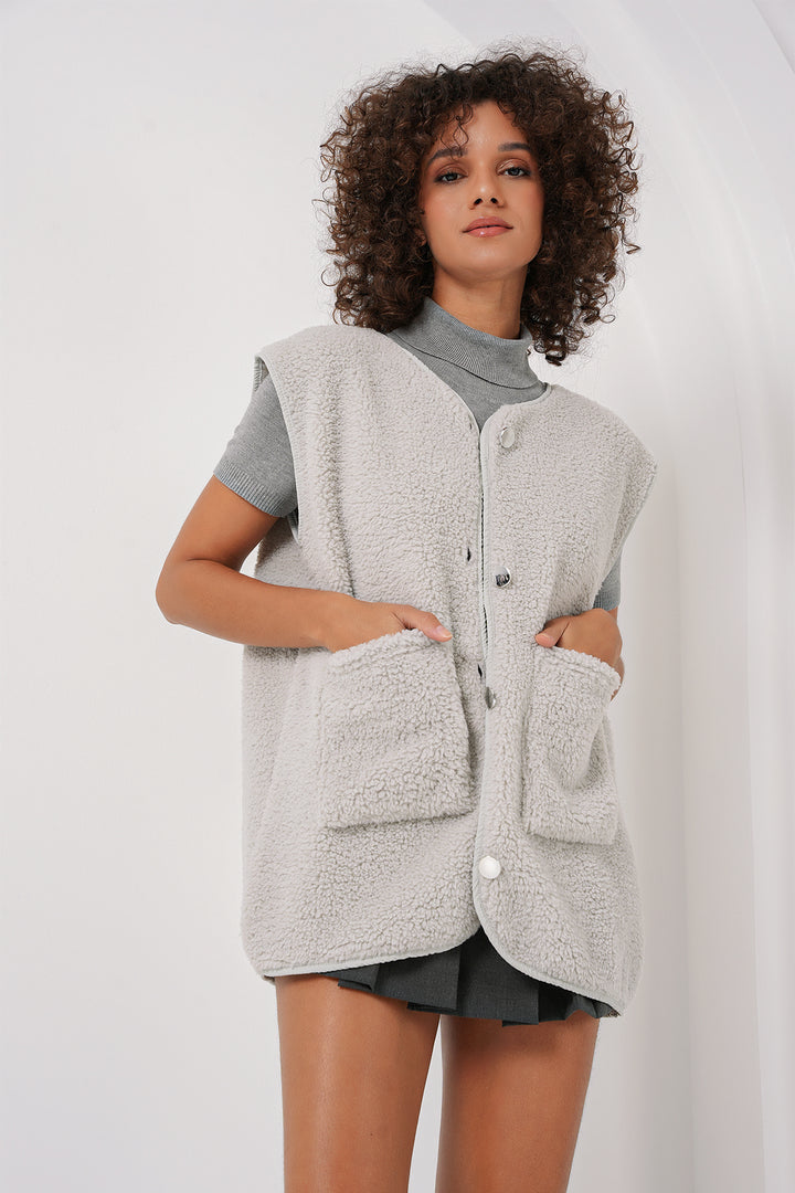 BGD Women Pocket Plush Vest - Gray - Kostiantynivka