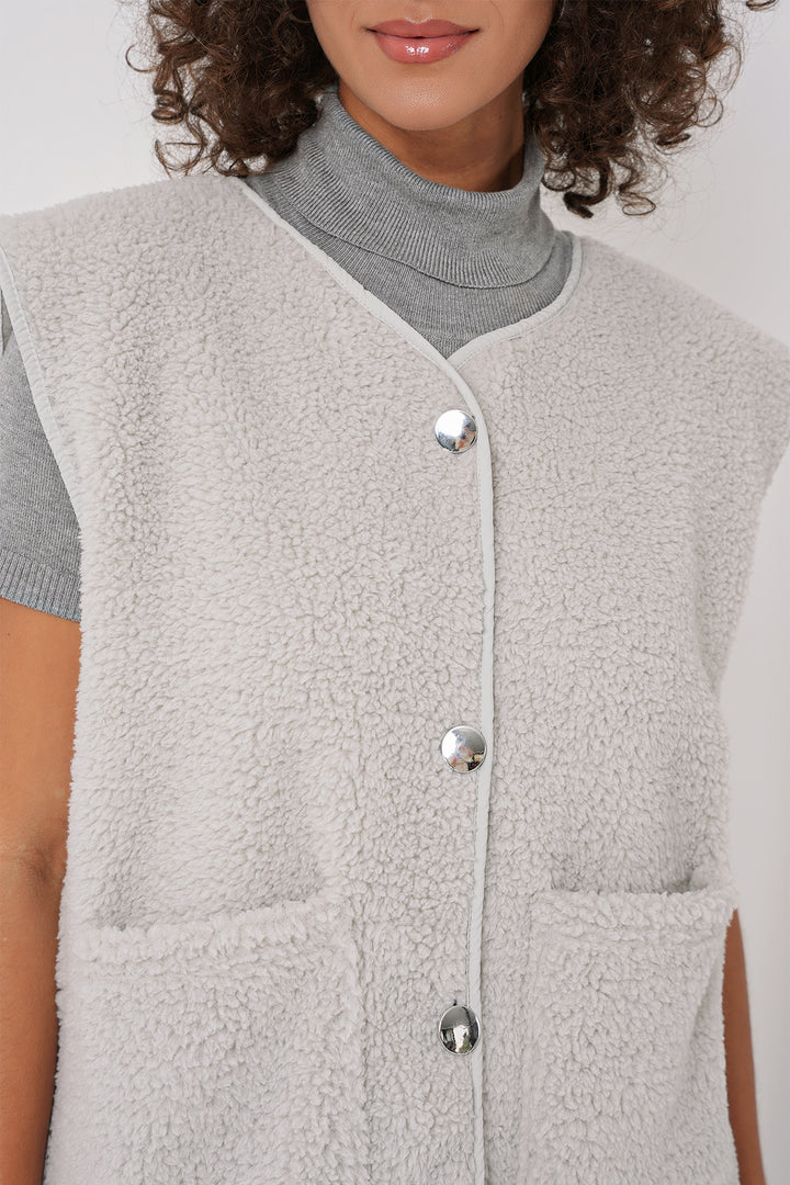 BGD Women Pocket Plush Vest - Gray - Kostiantynivka