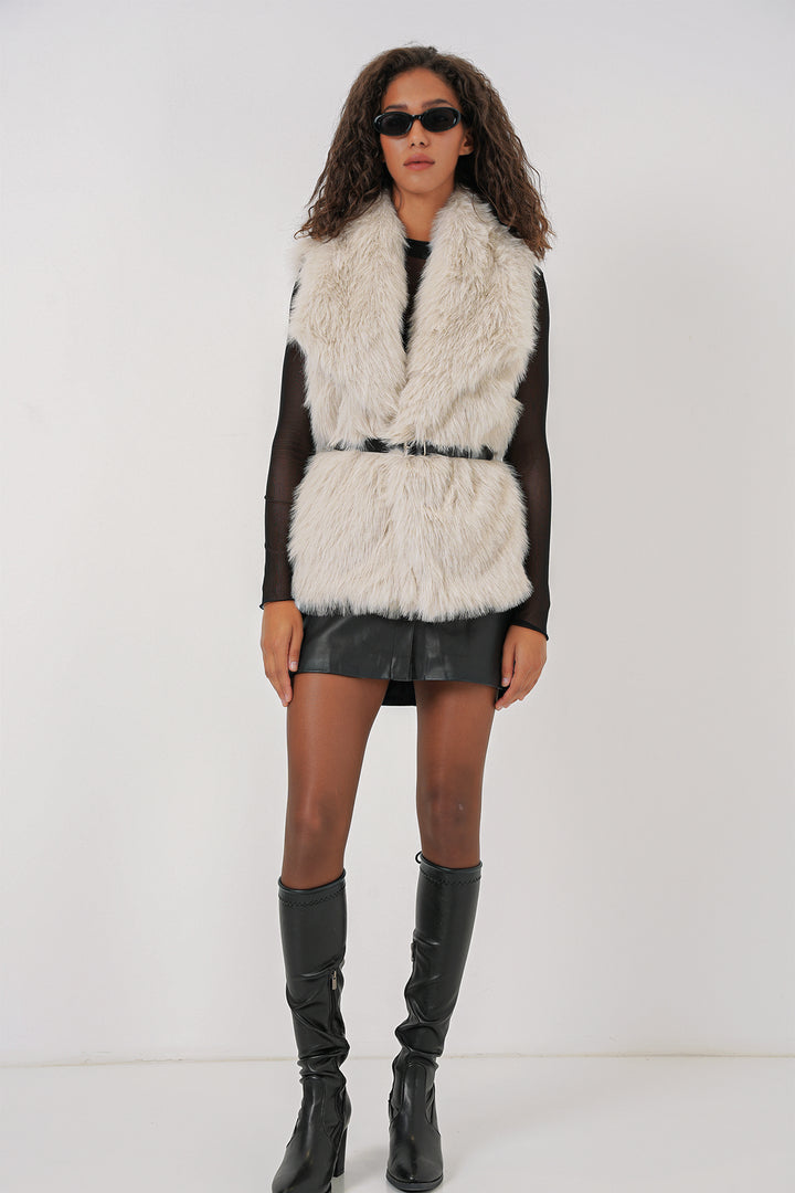 BGD Women Woman Fur Vest - Ecru - Tracy