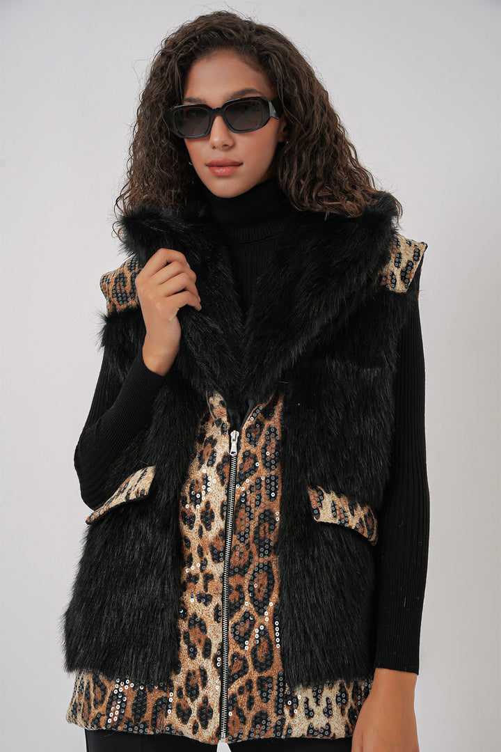 BGD Women Faux Fur Vest - Black - Santander
