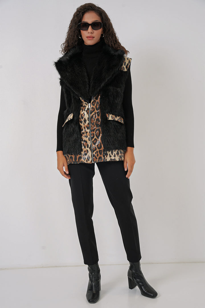 BGD Women Faux Fur Vest - Black - Santander