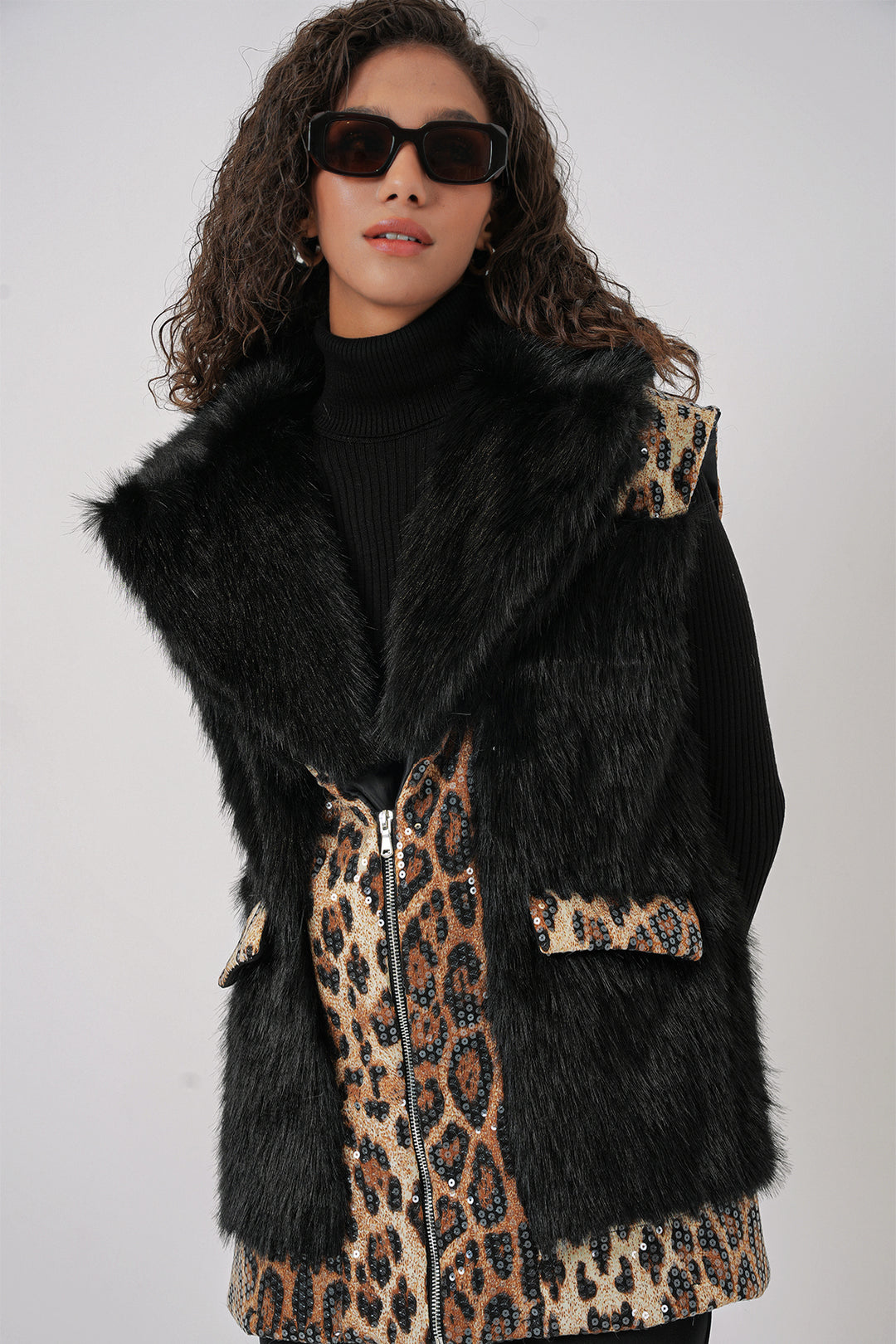 BGD Women Faux Fur Vest - Black - Santander