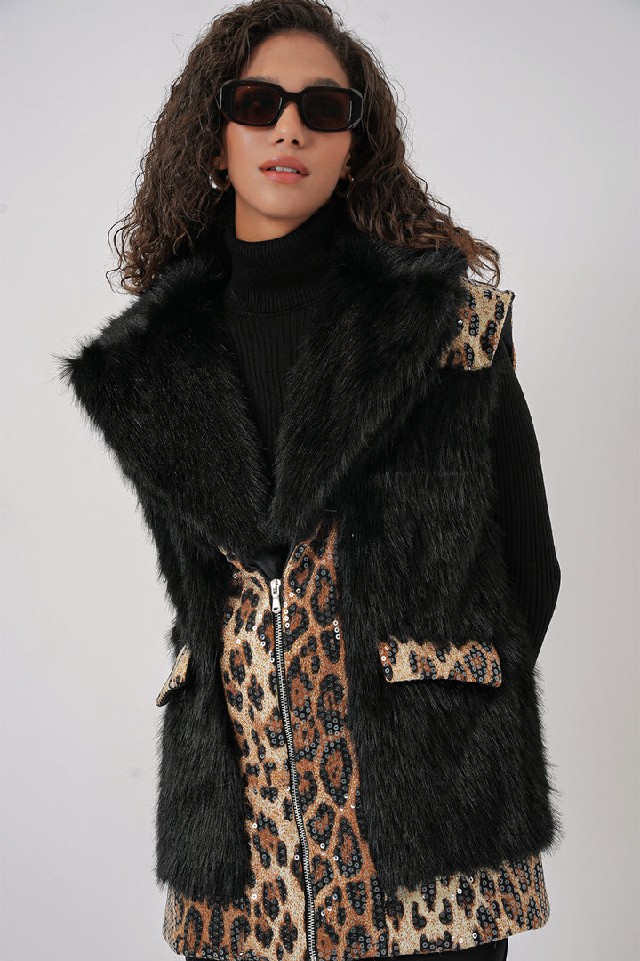 BGD Women Faux Fur Vest - Black - Santander