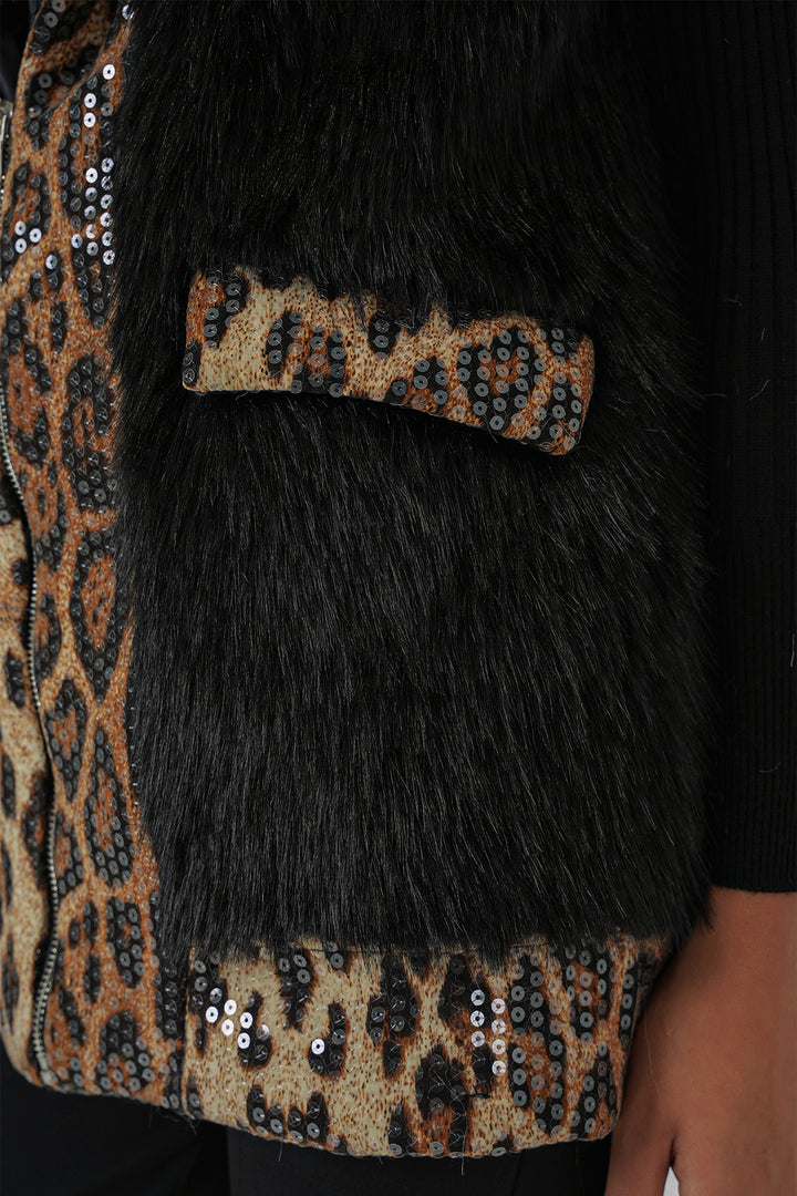 BGD Women Faux Fur Vest - Black - Santander