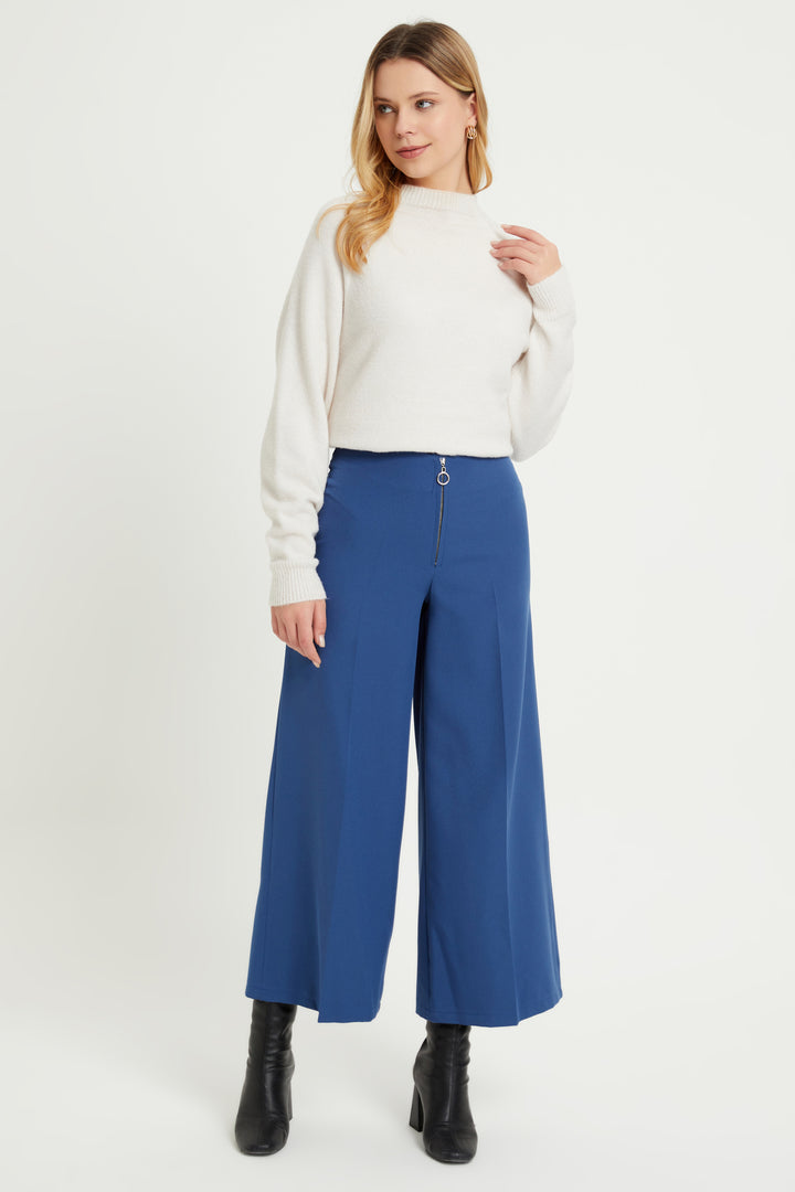 ZRF Women Zippered Wide Leg Pants - Indigo - Fitchburg