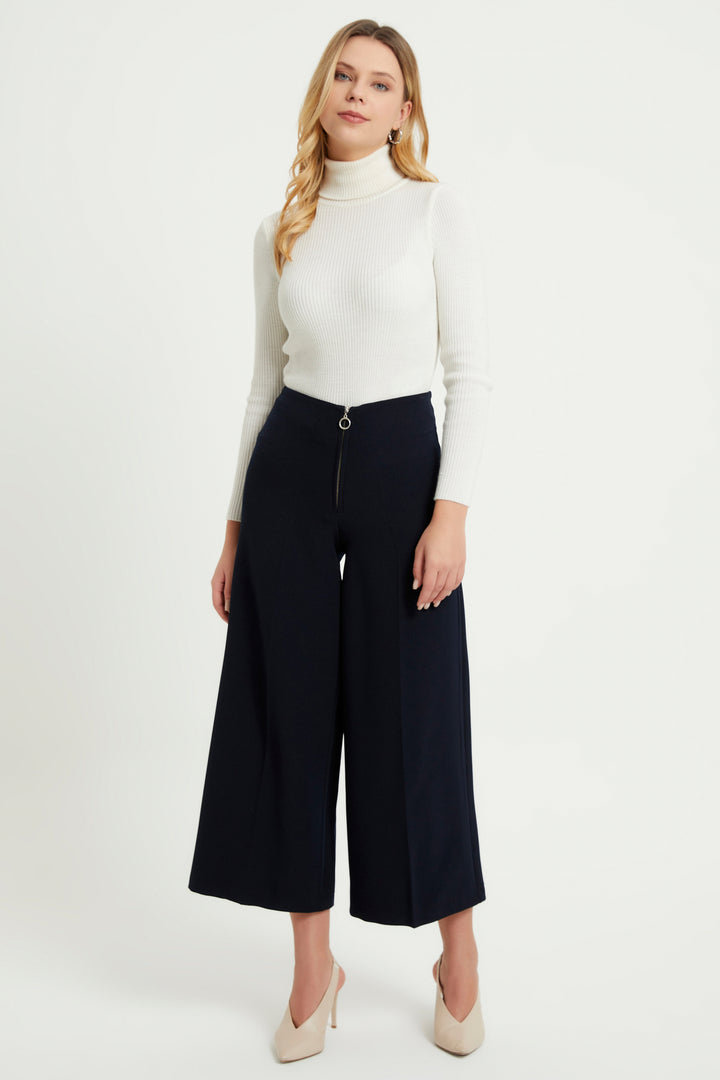 ZRF Women Zippered Wide Leg Pants - Navy Blue - Cuetzalan