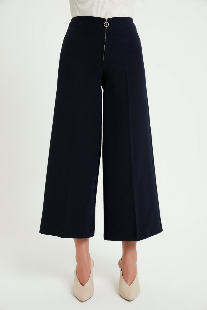 ZRF Women Zippered Wide Leg Pants - Navy Blue - Cuetzalan