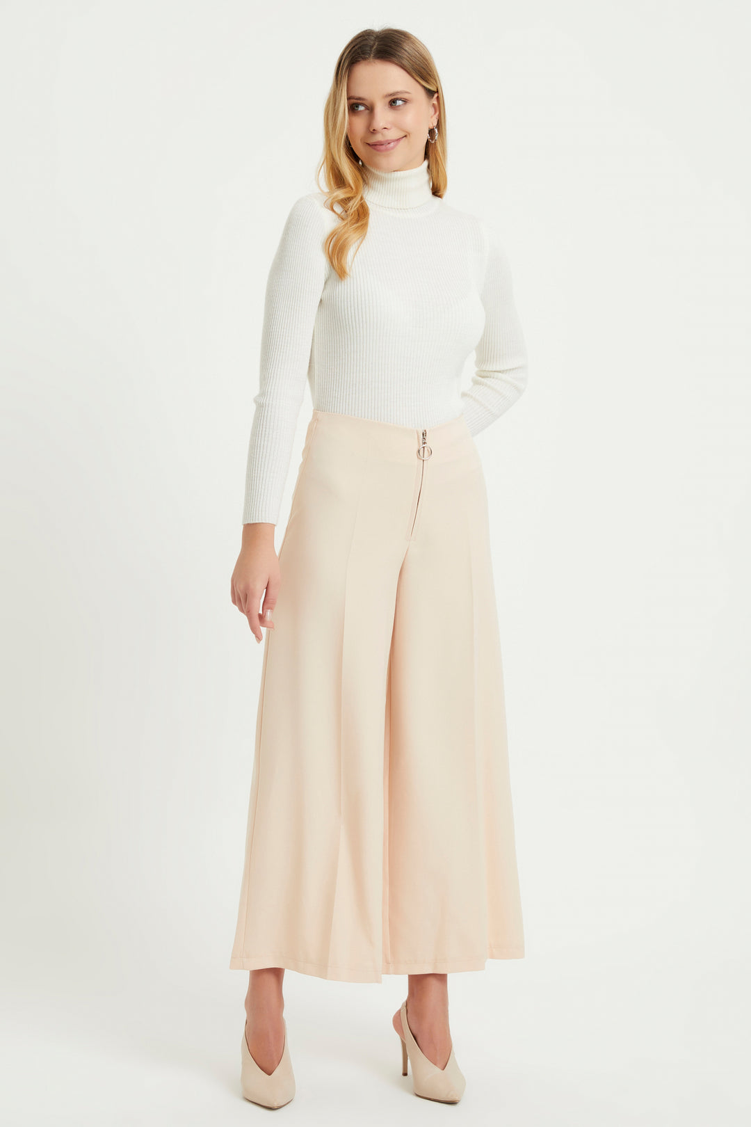 ZRF Women Zippered Wide Leg Pants - Powder - Orpington