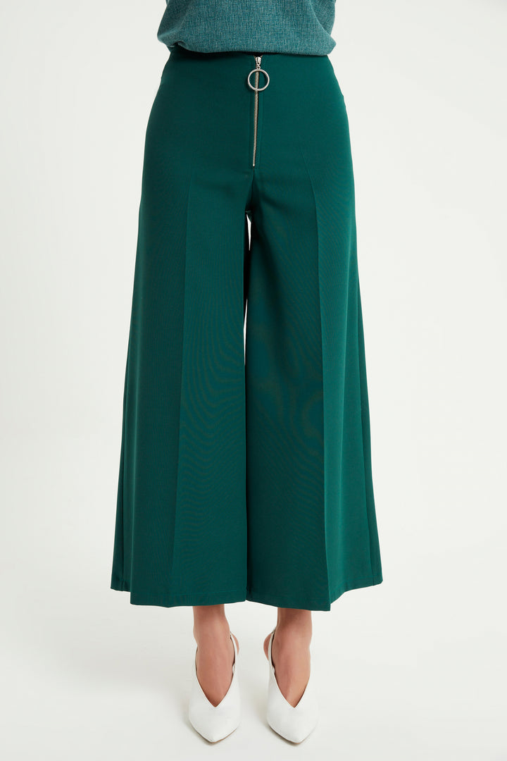 ZRF Women Zippered Wide Leg Pants - Emerald - Downey