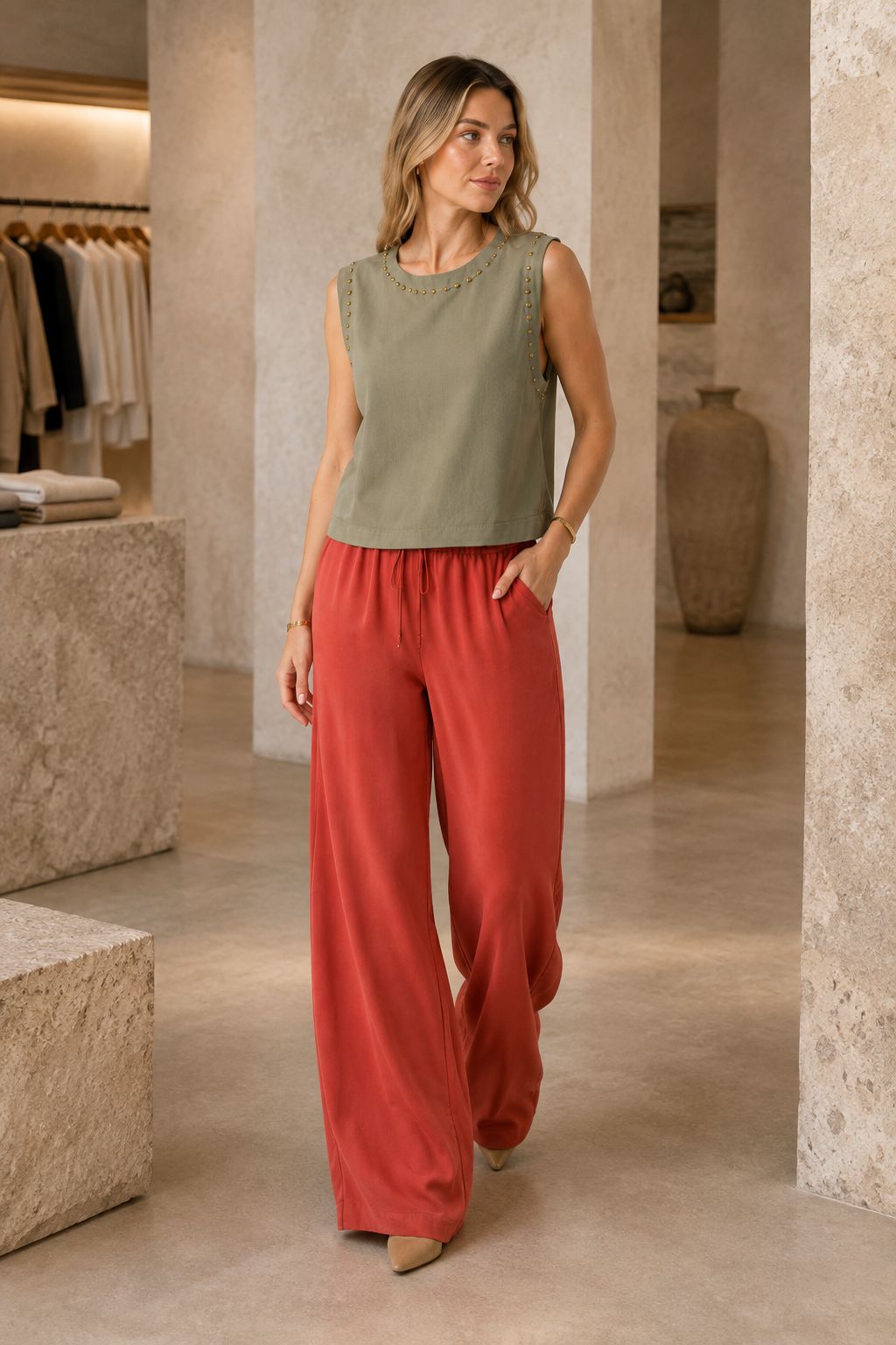 XLJ Sleeveless Blouse with Stud Detail HS431 - Woodstock