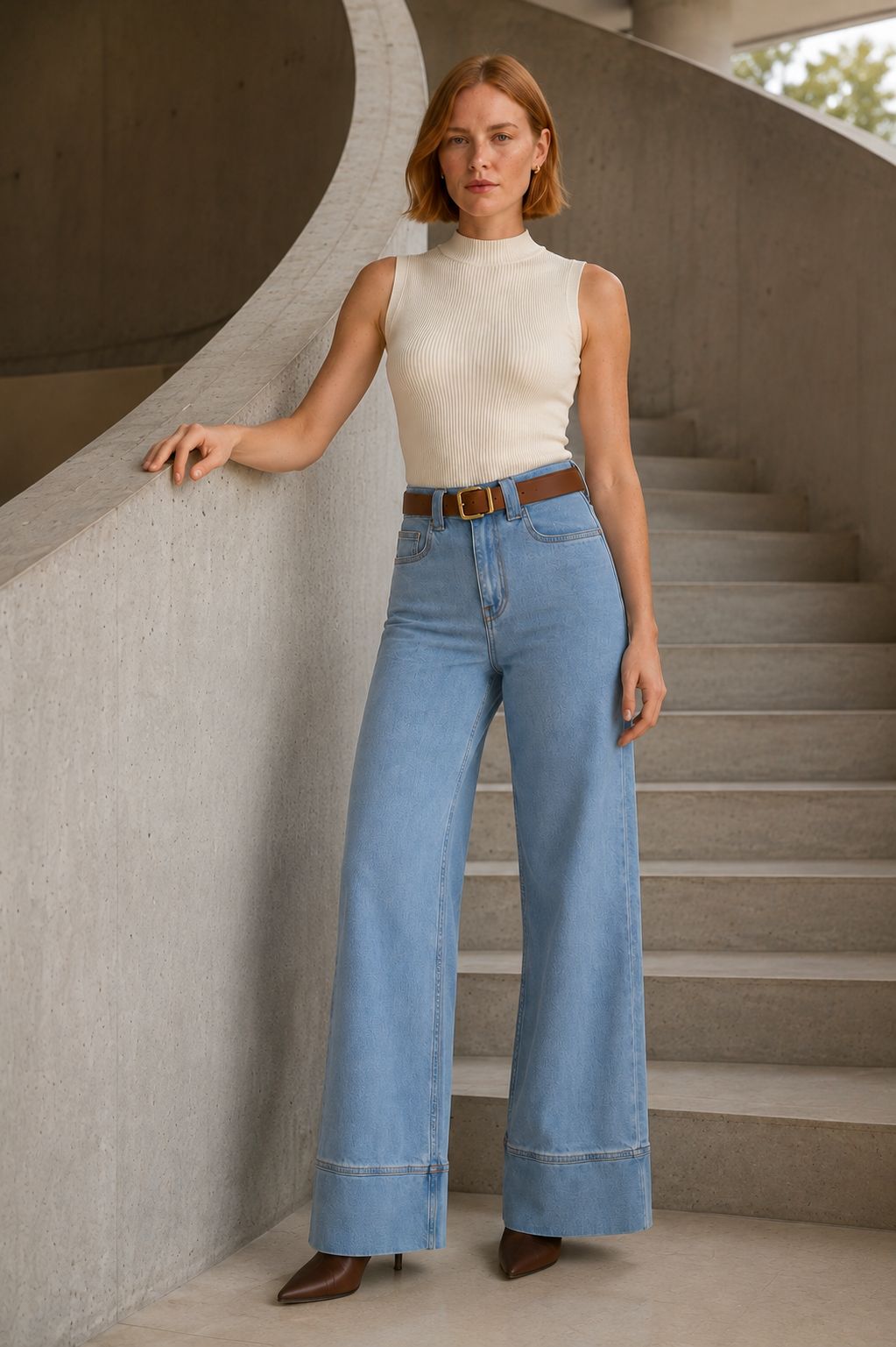XLJ Palazzo Jeans with Hem Detail - Meadow Woods
