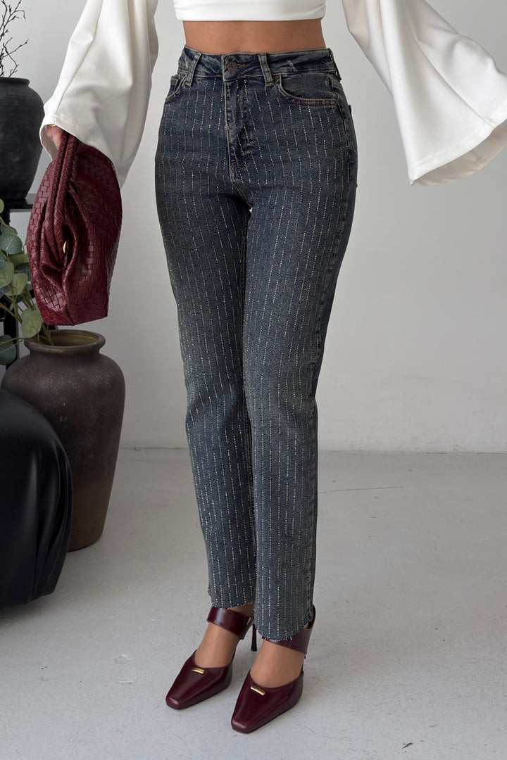 XLJ Rhinestone Mom Fit Jeans - Wembley