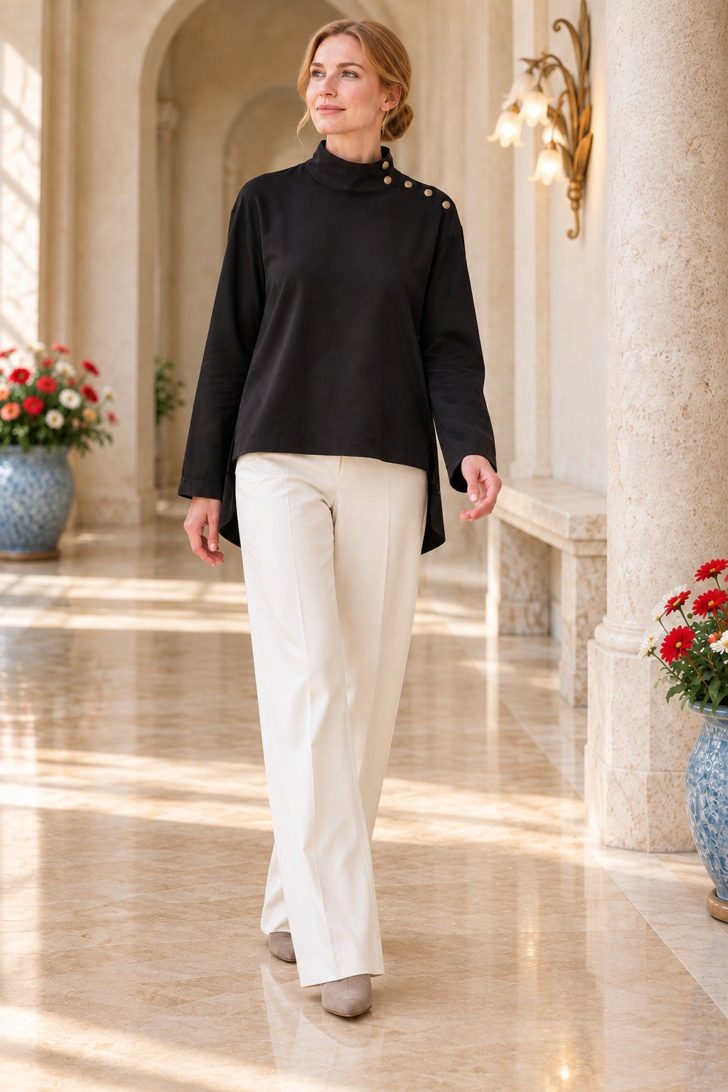 XLJ High-Neck Blouse with Snap Buttons on the Shoulder 441 - Cihuatlán