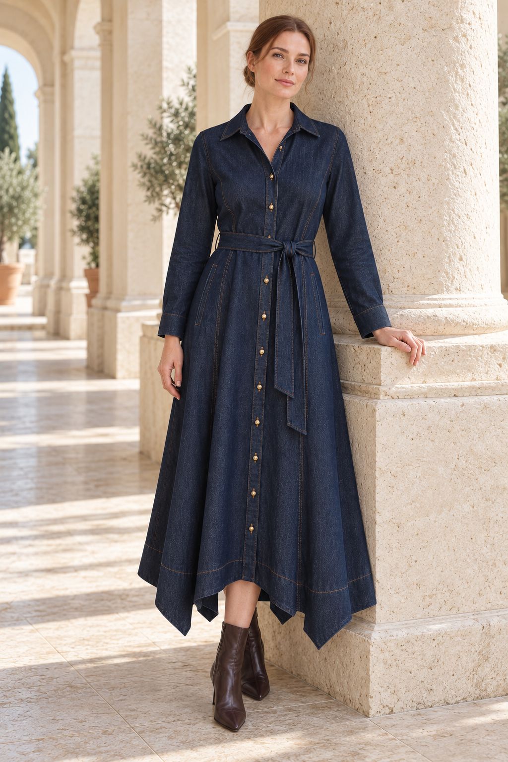 XLJ Asymmetrical Hem Belted Dress 3090 - Castres
