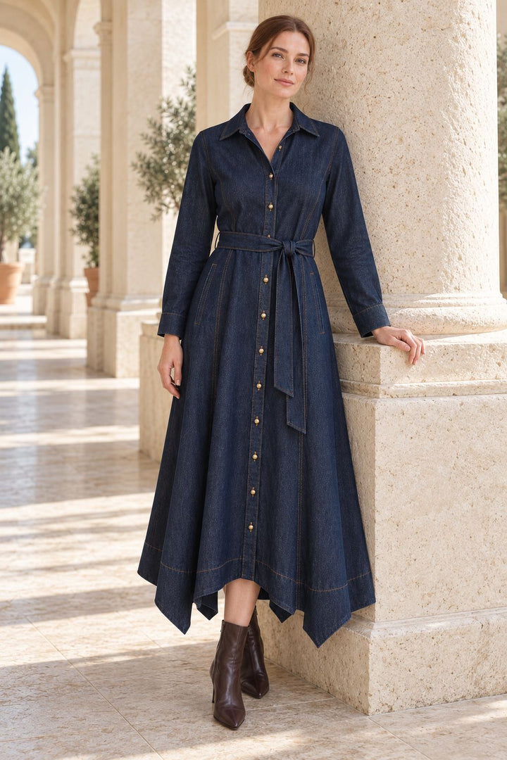 XLJ Asymmetrical Hem Belted Dress 3090 - Castres