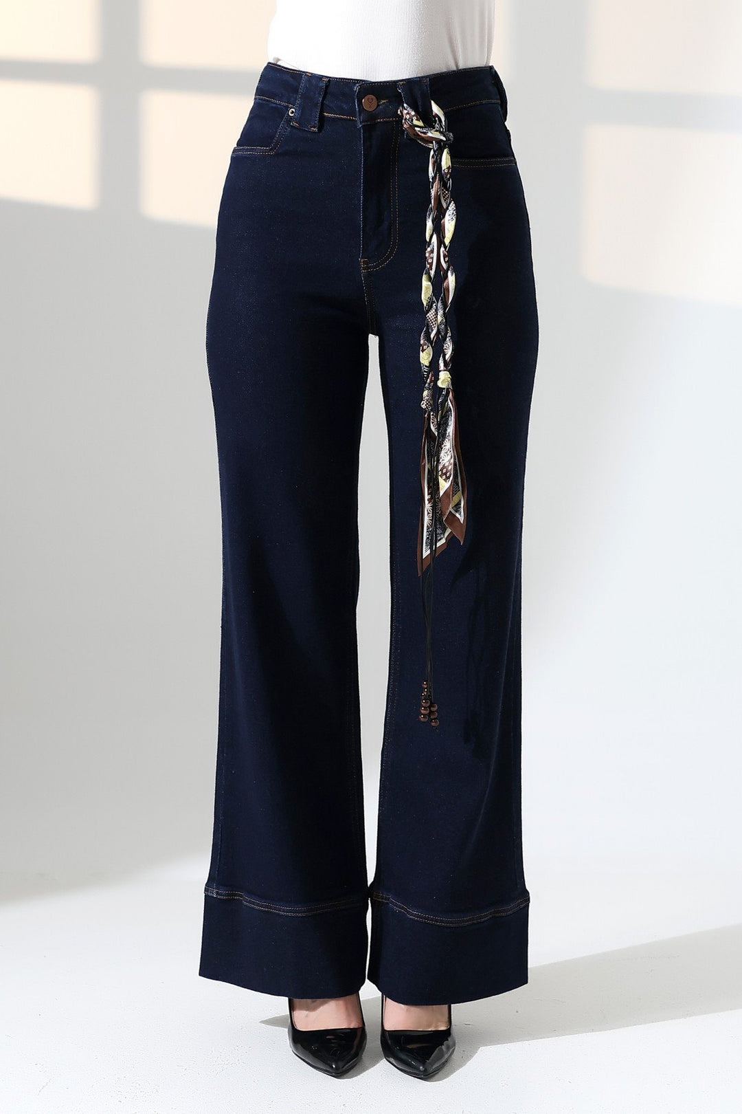 XLJ Palazzo Jeans with Hem Detail - Gouda