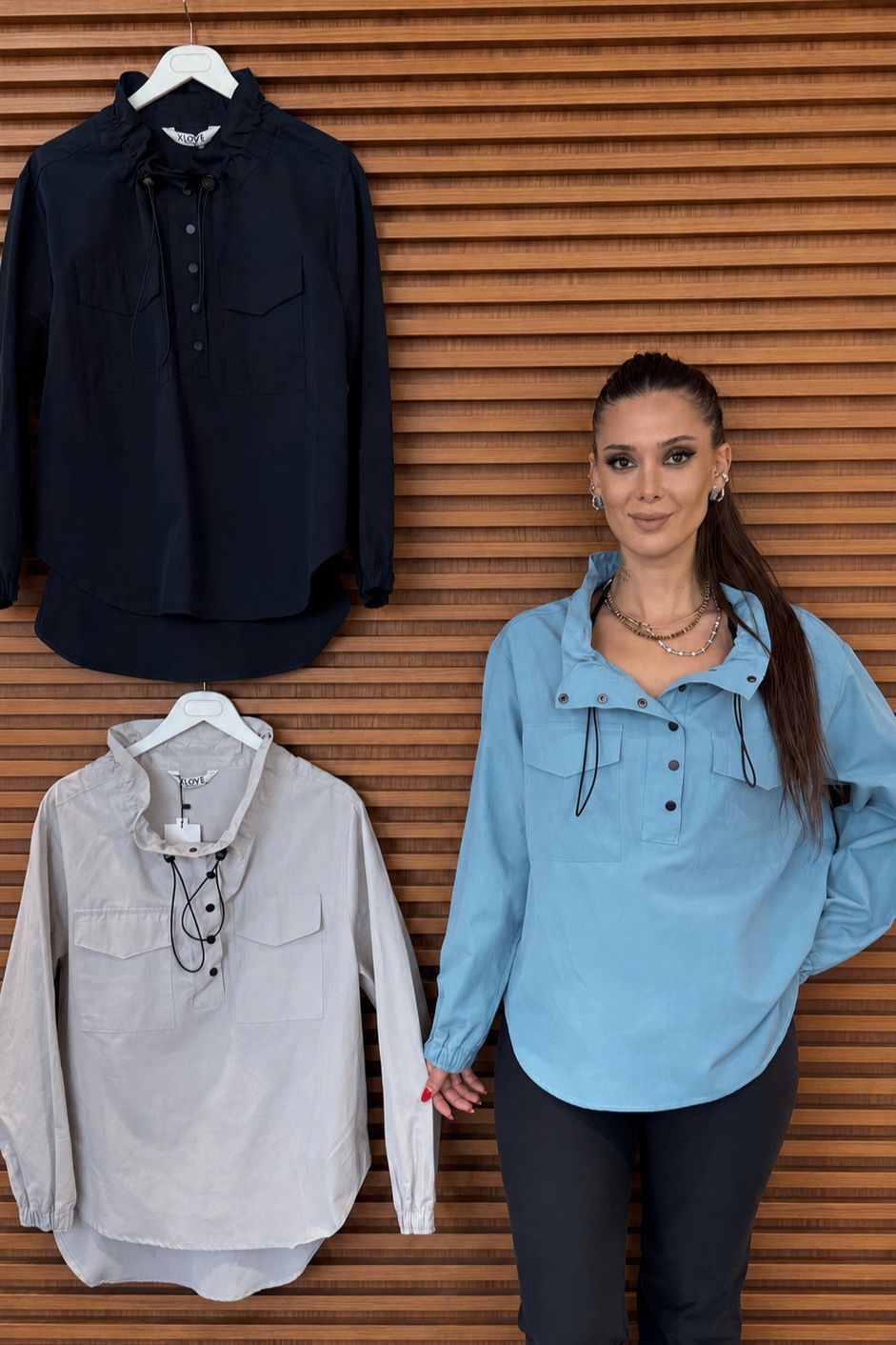 XLJ Stand Collar Snap Button Jacket Shirt 6320 - Pirmasens