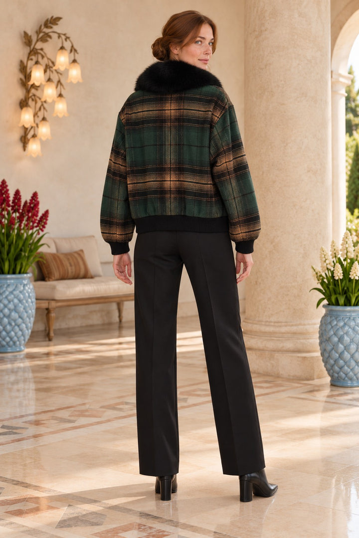 XLJ Fur-Collared Bomber Jacket 6398 - Salina