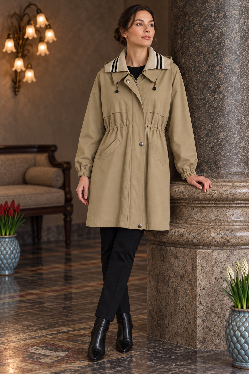 XLJ Knitted Detail Hooded Raincoat 6301 - Sahuayo de Morelos