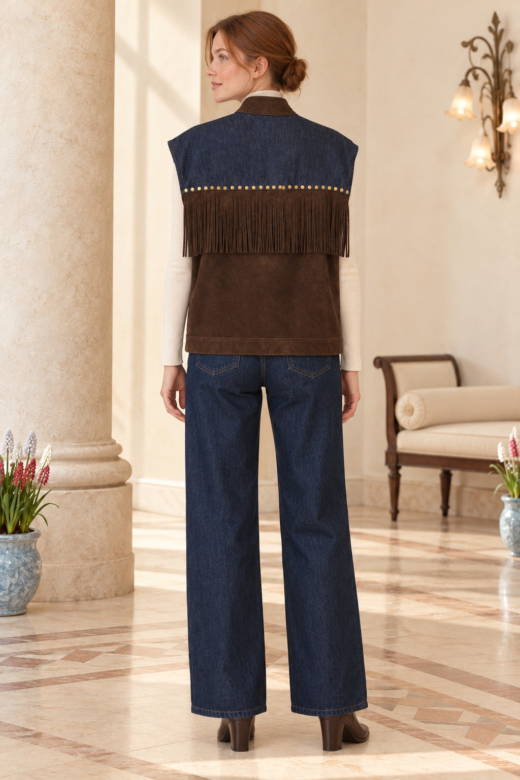 XLJ Leather Vest with Tassel Trim 6353 - Faro