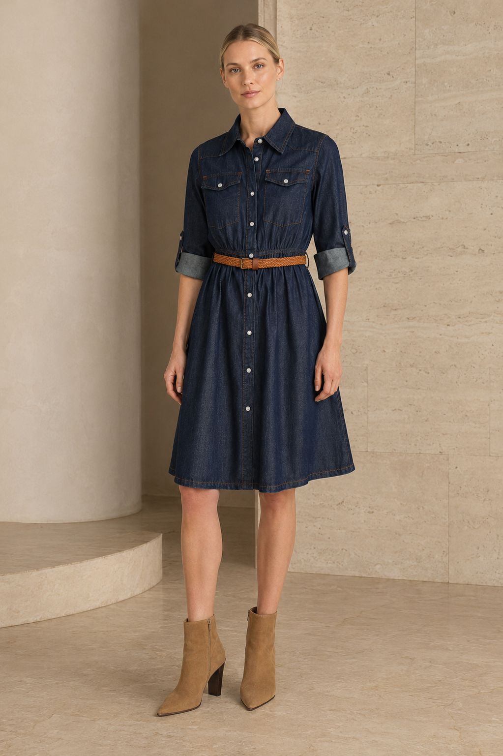 XLJ Short Denim Dress with Ruffle Detail - Orihuela