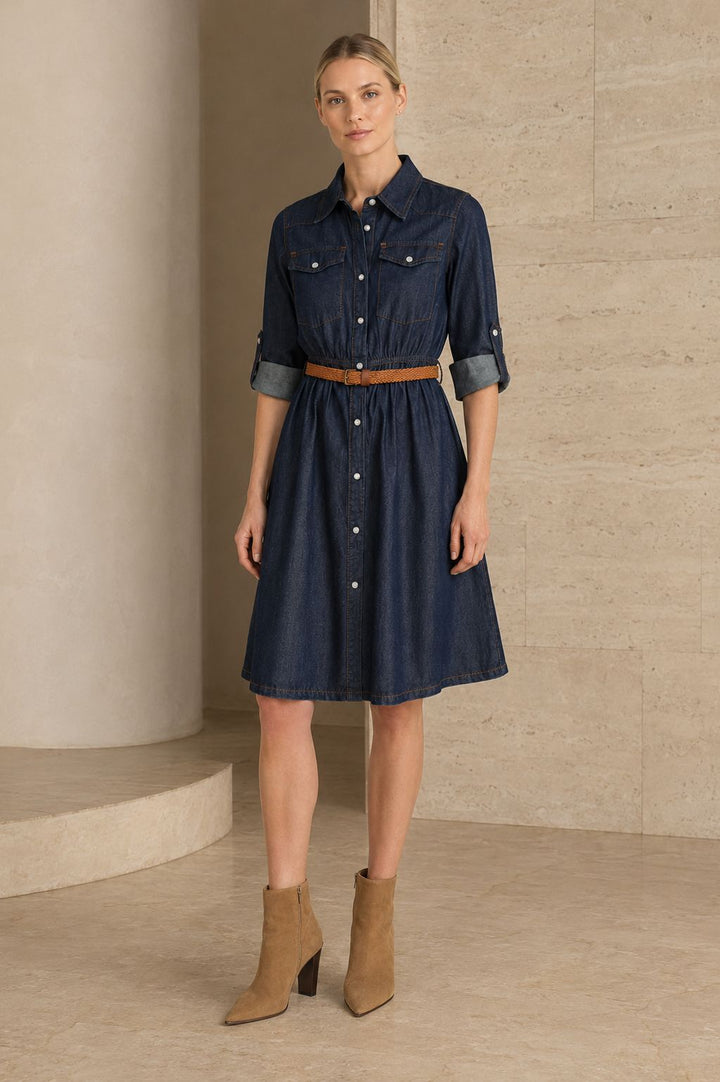XLJ Short Denim Dress with Ruffle Detail - Orihuela