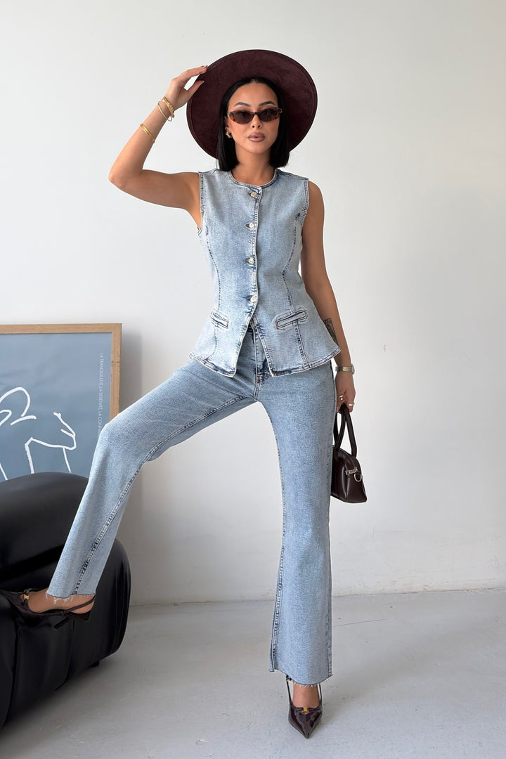 XLJ Denim Vest with Slit Front - Bilhorod-Dnistrovskyi