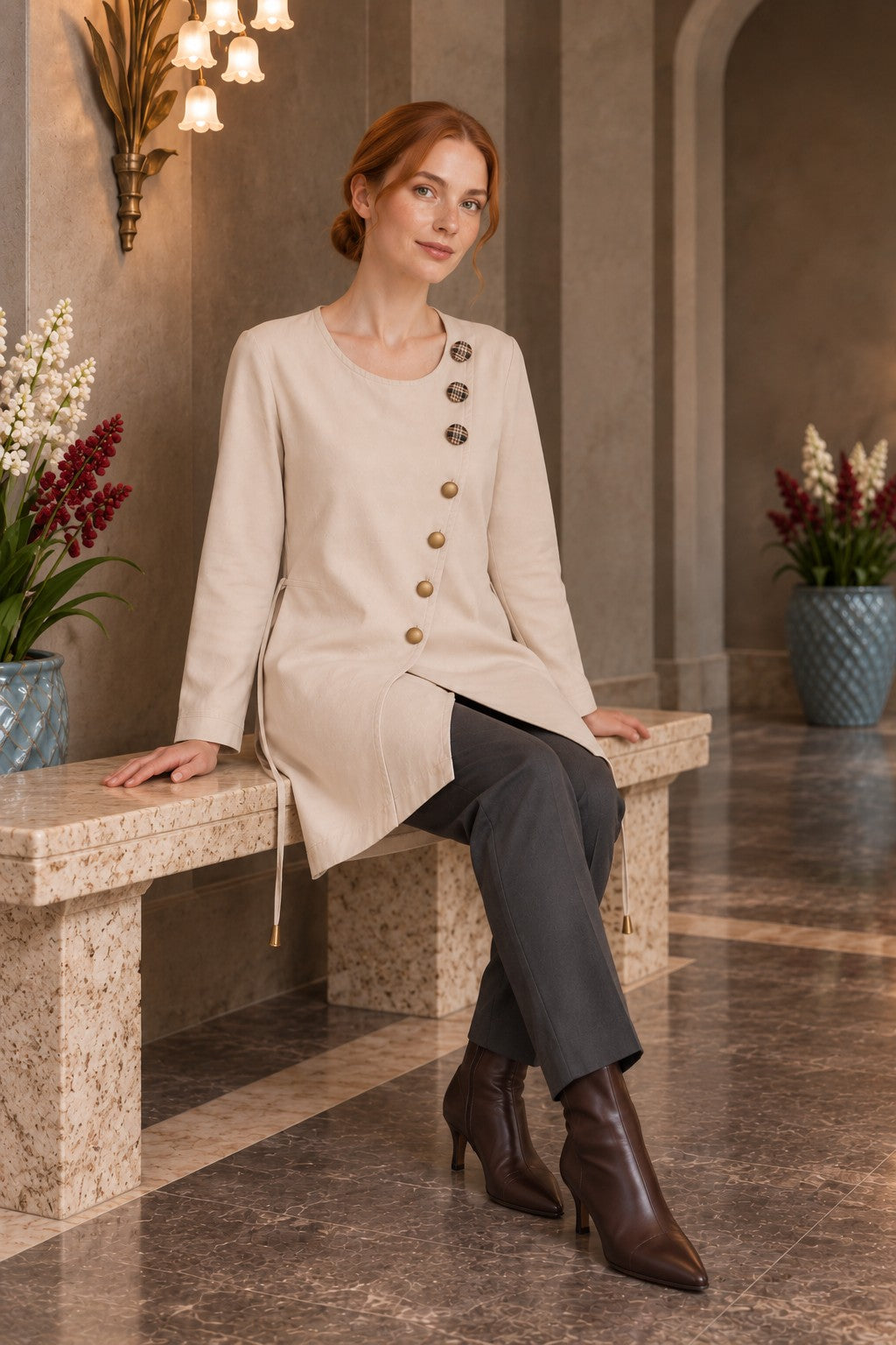 XLJ Asymmetric Button-Down Shirt 6403 - Marsala