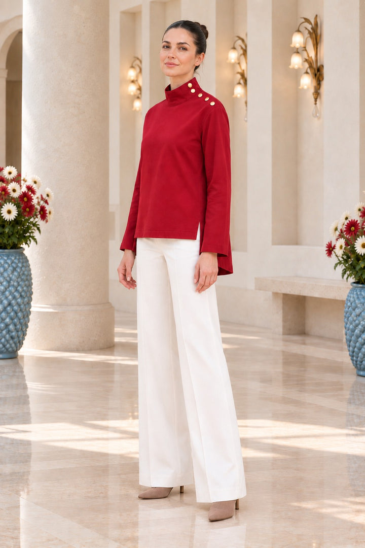 XLJ High-Neck Blouse with Snap Buttons on the Shoulder 441 - Apple Valley