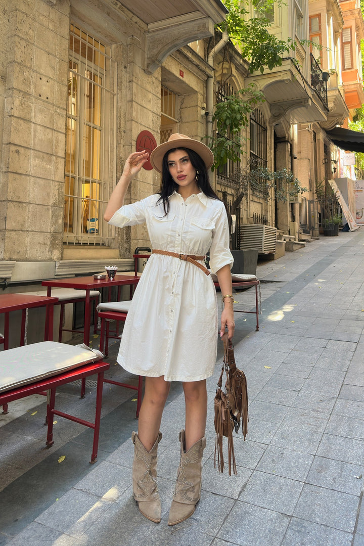 XLJ Short Denim Dress with Ruffle Detail - Maisons-Alfort