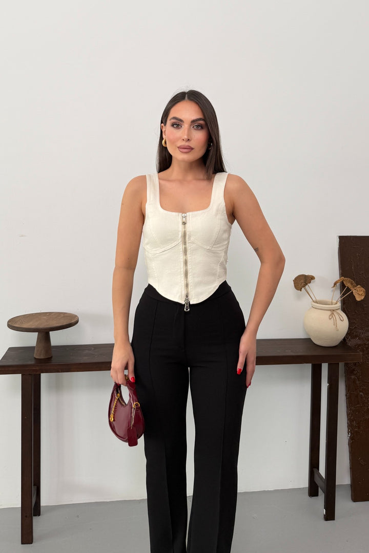 XLJ Denim Bustier with Front Zipper - Cortazar