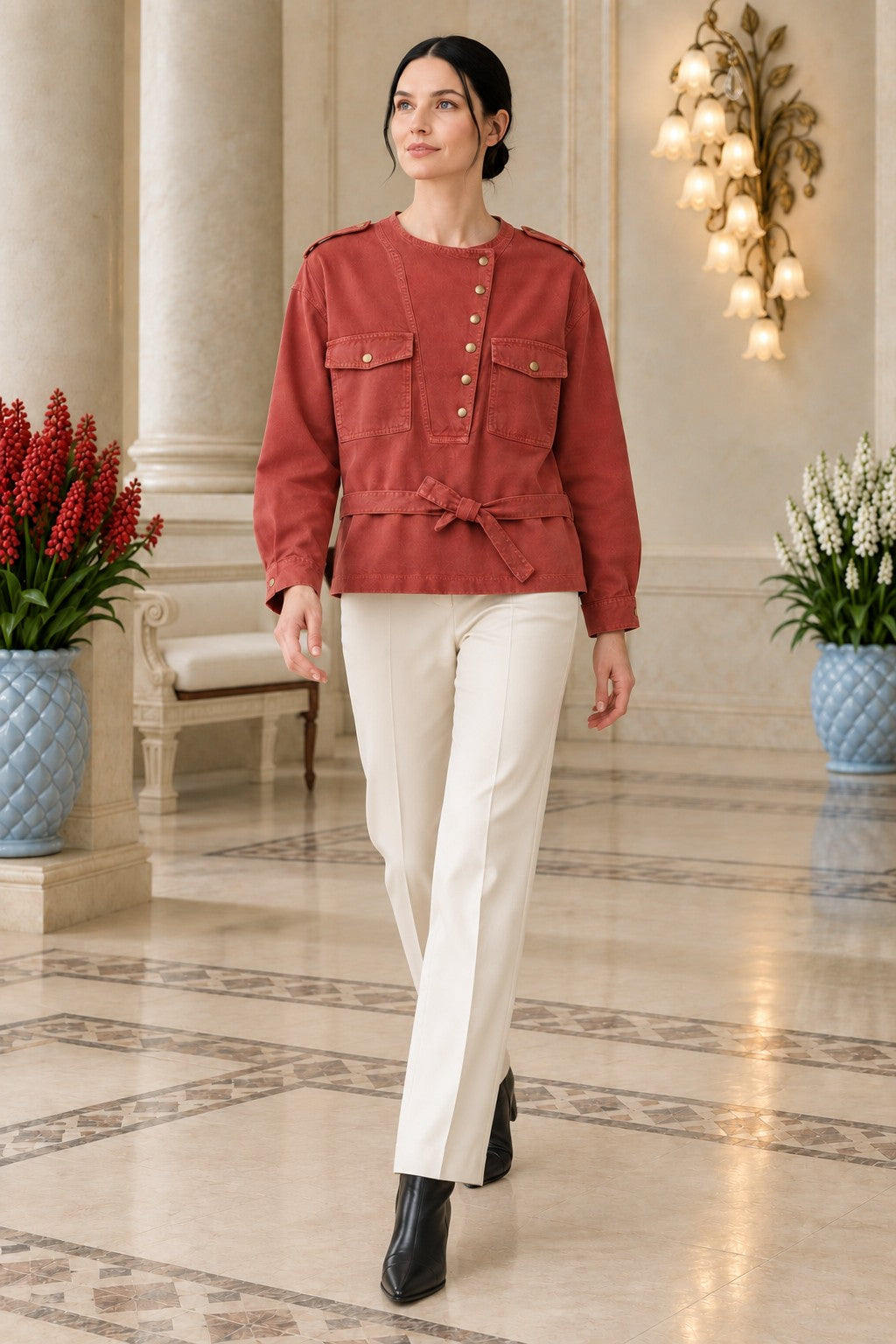 XLJ Shirt with Snap Button Collar and Belt 6379 - Chemnitz