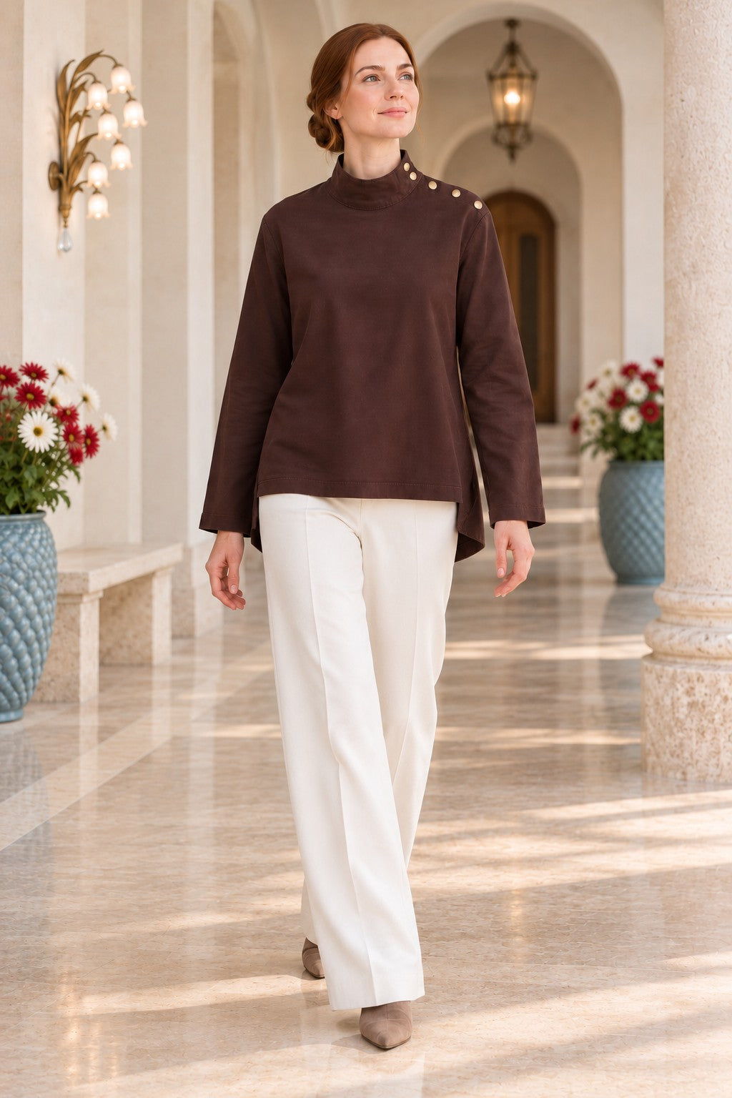 XLJ High-Neck Blouse with Snap Buttons on the Shoulder 441 - Gardena
