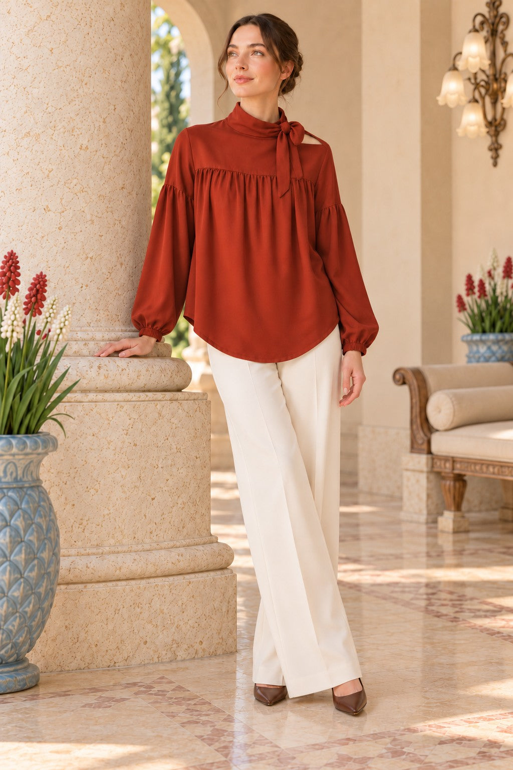 XLJ Scarf Collar Gathered Shirt 6401 - North Bergen