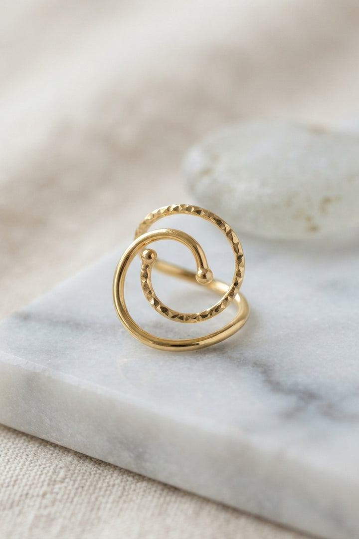 EBJ Gold Renk Geometrik Çift Halka Yüzük - Ames